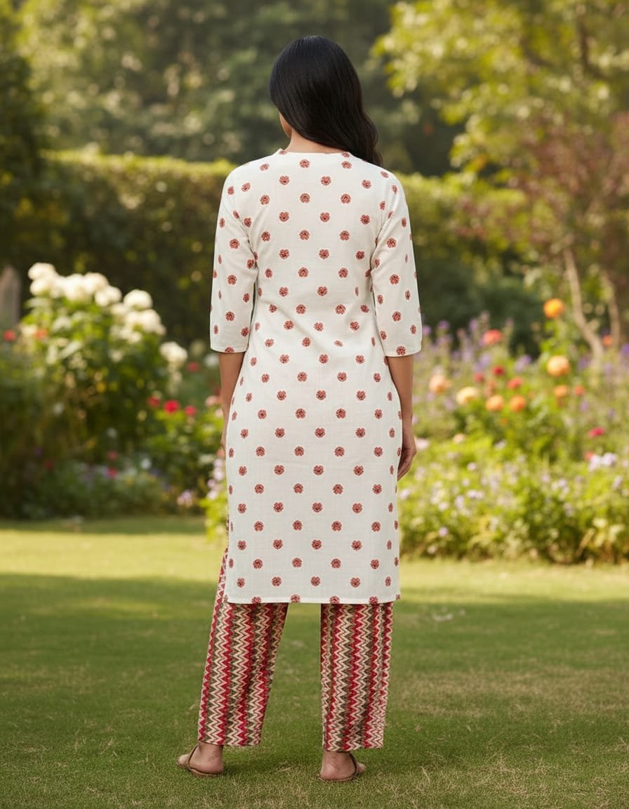 Pure cotton sanganeri buti print kurta-pant set - Image 3