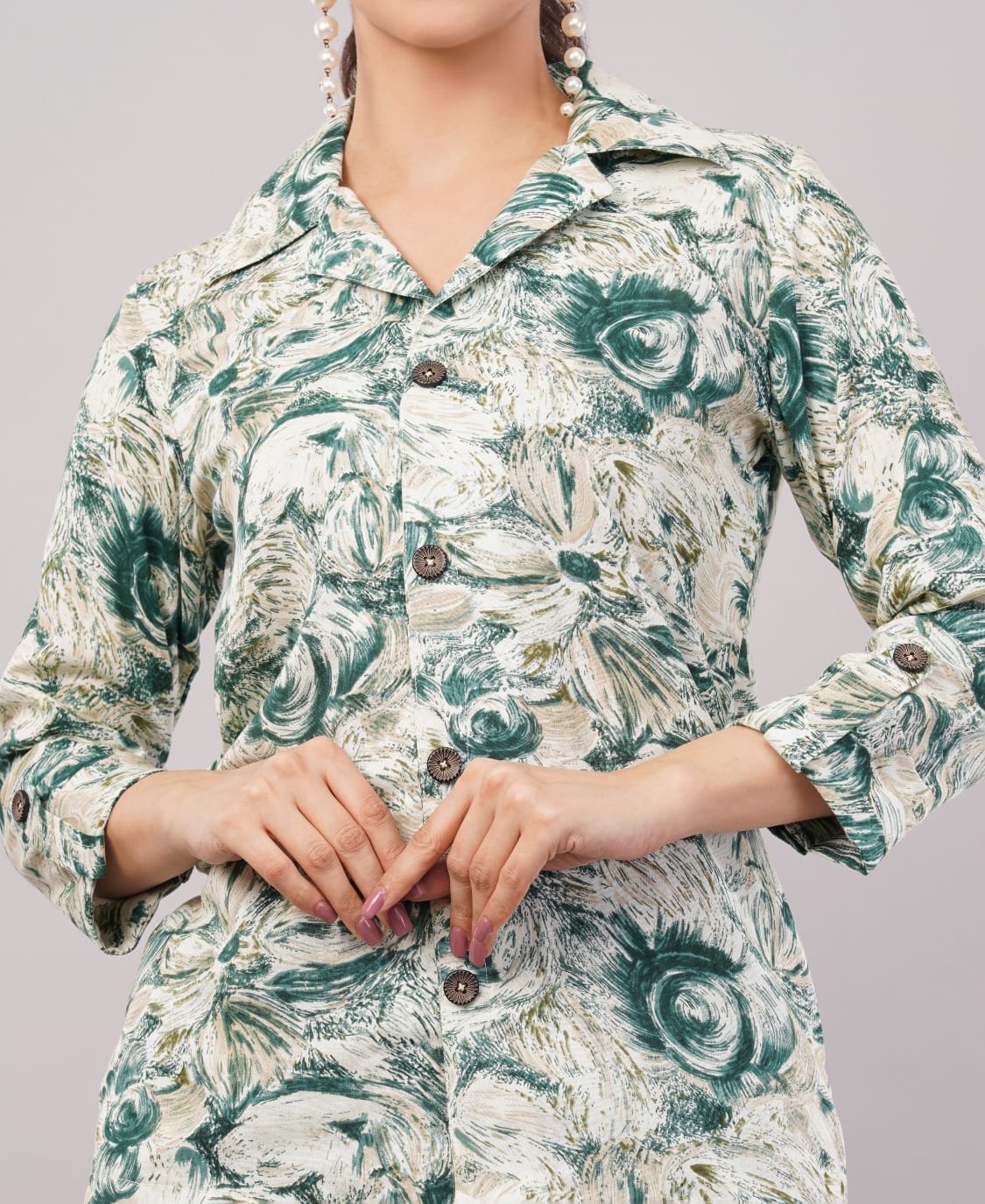 Rayon printed co-ord set with bell bottom pants - Image 6