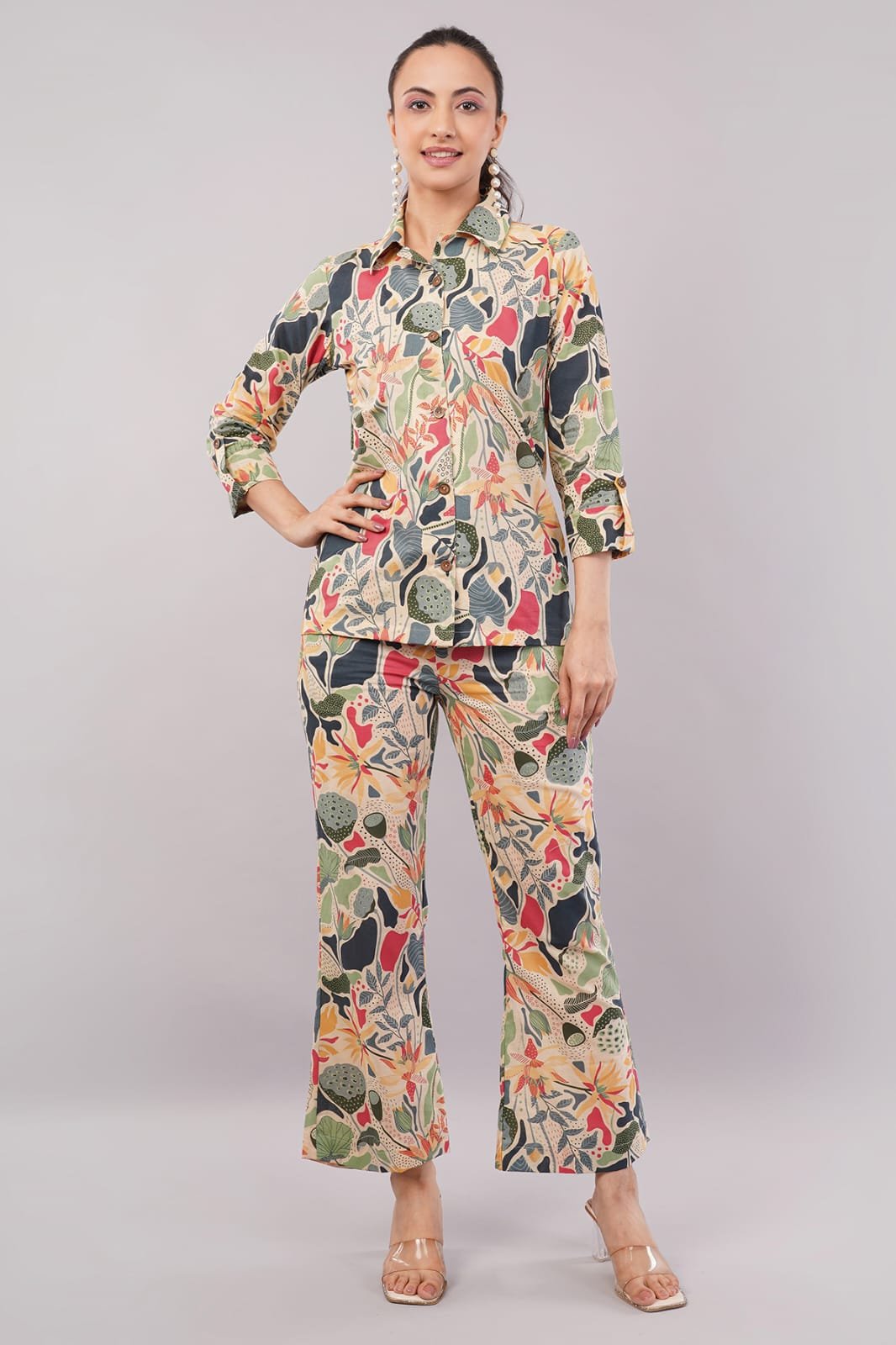 Pure Cotton jungle print co-ord set with bell bottom pants