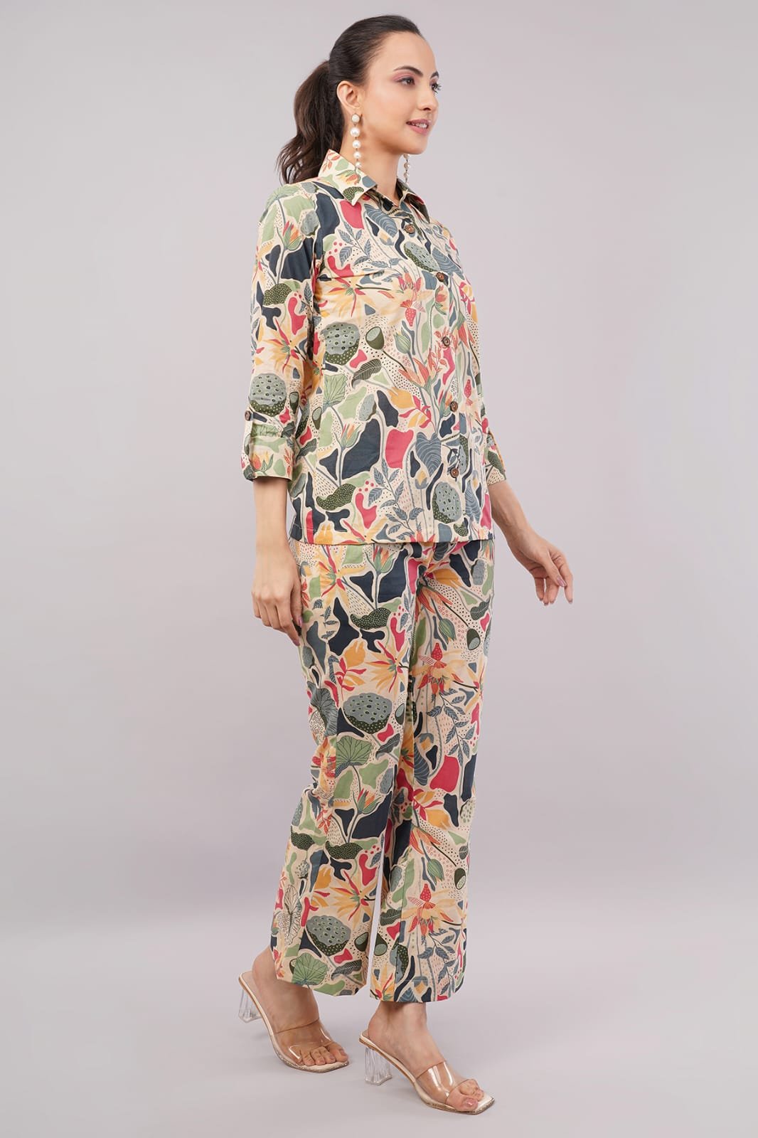 Pure Cotton jungle print co-ord set with bell bottom pants - Image 2
