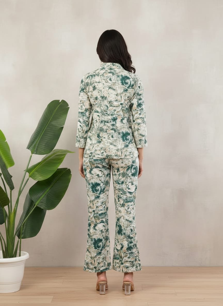 Rayon printed co-ord set with bell bottom pants - Image 3