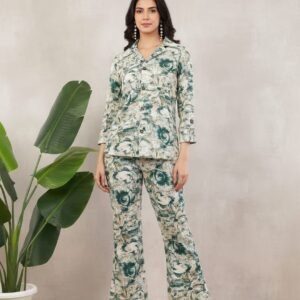 Rayon printed co-ord set with bell bottom pants