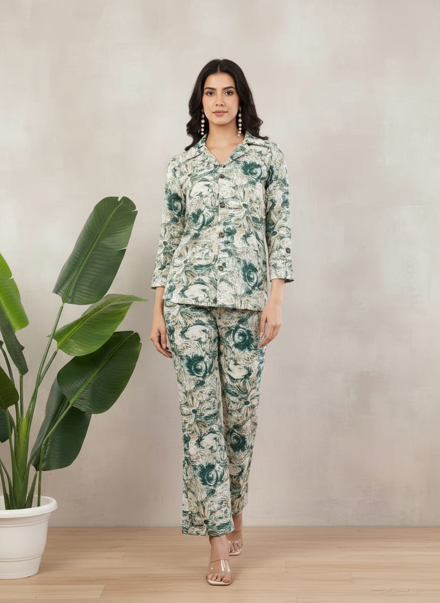 Rayon printed co-ord set with bell bottom pants - Image 2