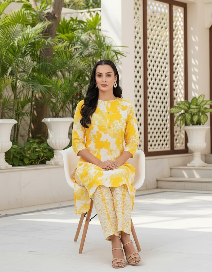 Pure cotton abstract print kurta-pant set - Image 4