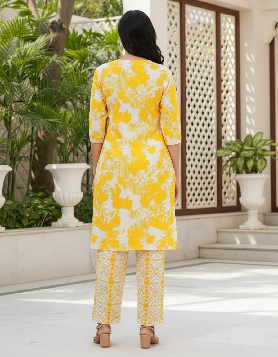 Pure cotton abstract print kurta-pant set - Image 3