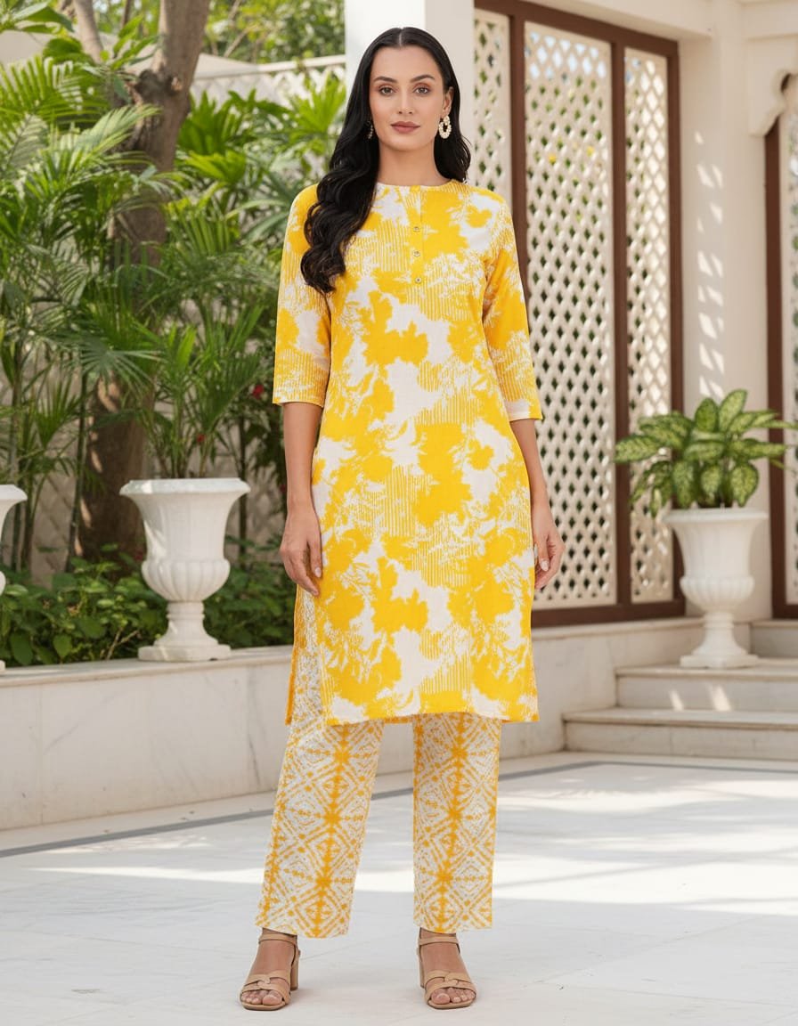 Pure cotton abstract print kurta-pant set