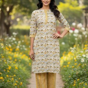 Pure cotton sanganeri paisley print kurta-pant set