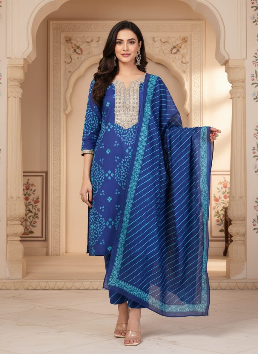 Bandhej zari work suit set