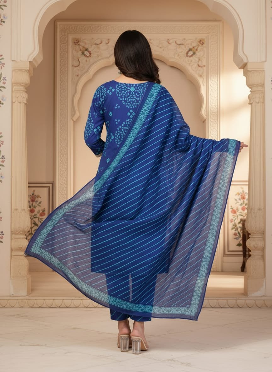 Bandhej zari work suit set - Image 3