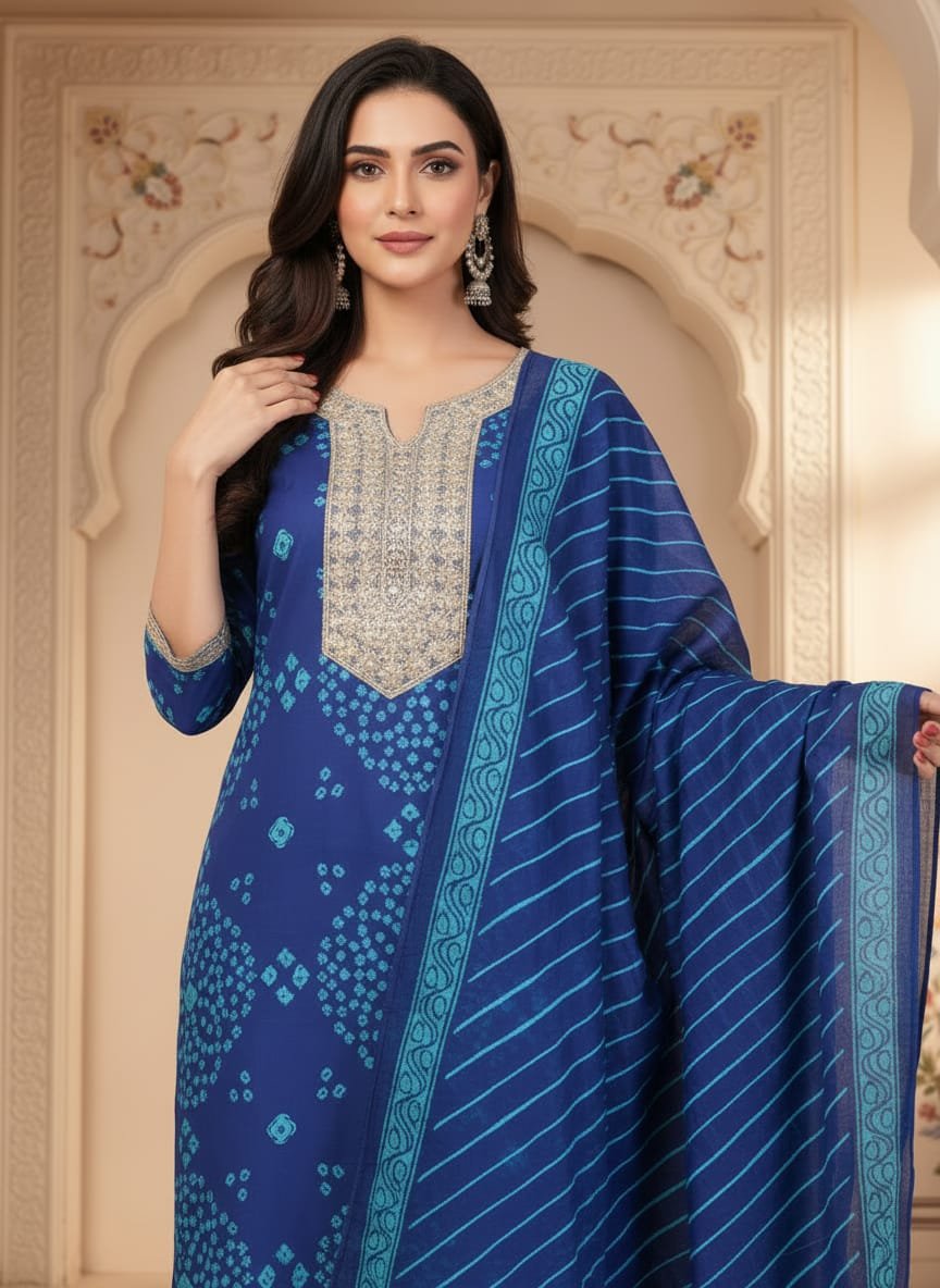 Bandhej zari work suit set - Image 2