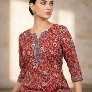 Pure cotton mughal floral print kurti with lace work