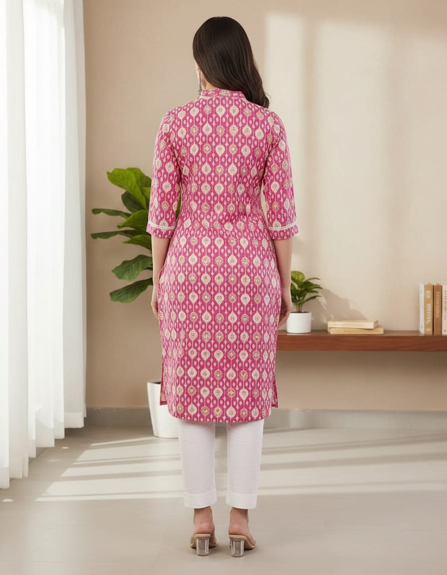 Pure cotton buti print kurti with lace work - Image 4