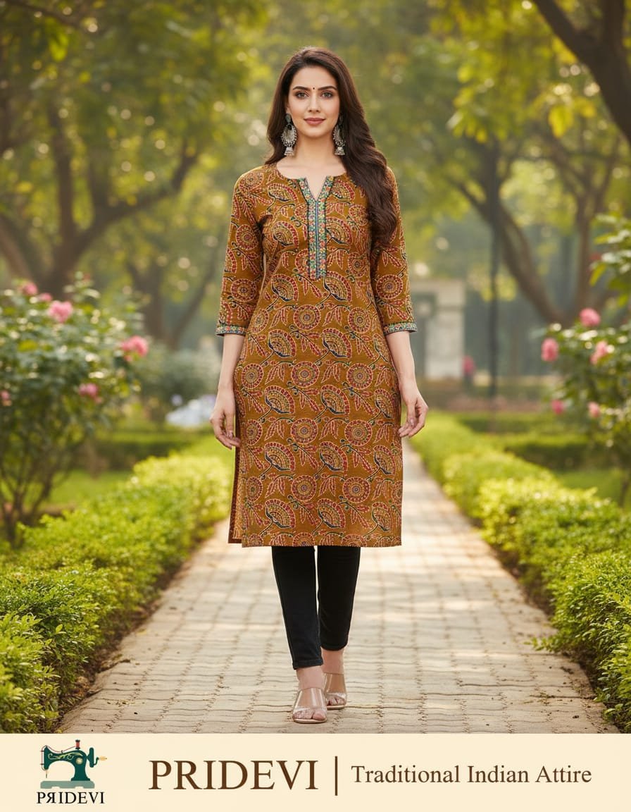 Pure cotton kalamkari floral print kurti with lace work - Image 4