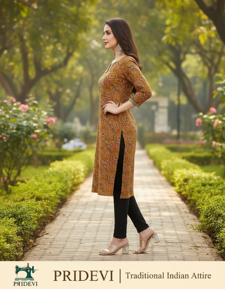 Pure cotton kalamkari floral print kurti with lace work - Image 3