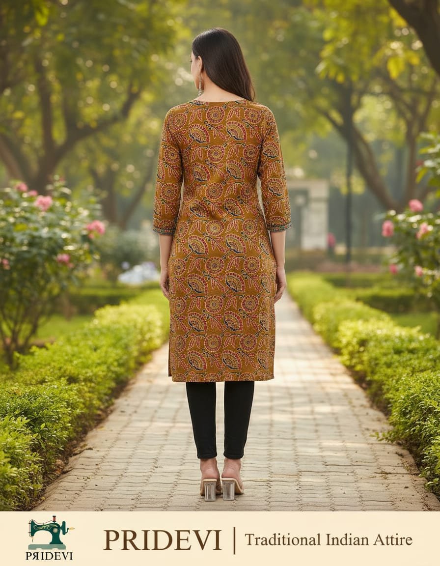Pure cotton kalamkari floral print kurti with lace work - Image 2