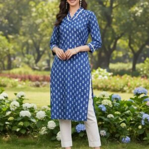 Pure cotton buti print kurti with lace work