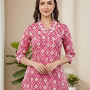 Pure cotton buti print kurti with lace work