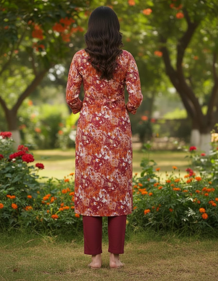 Rayon foil print kurti with lace work - Image 4