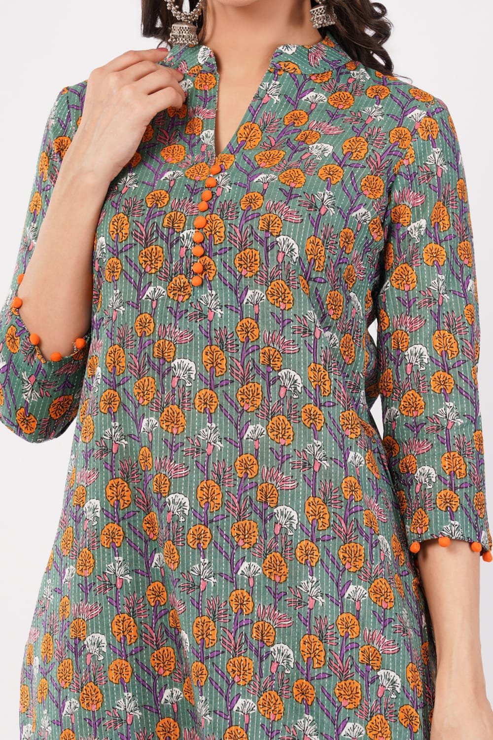 Pure cotton kantha work kurta-pant set - Image 5