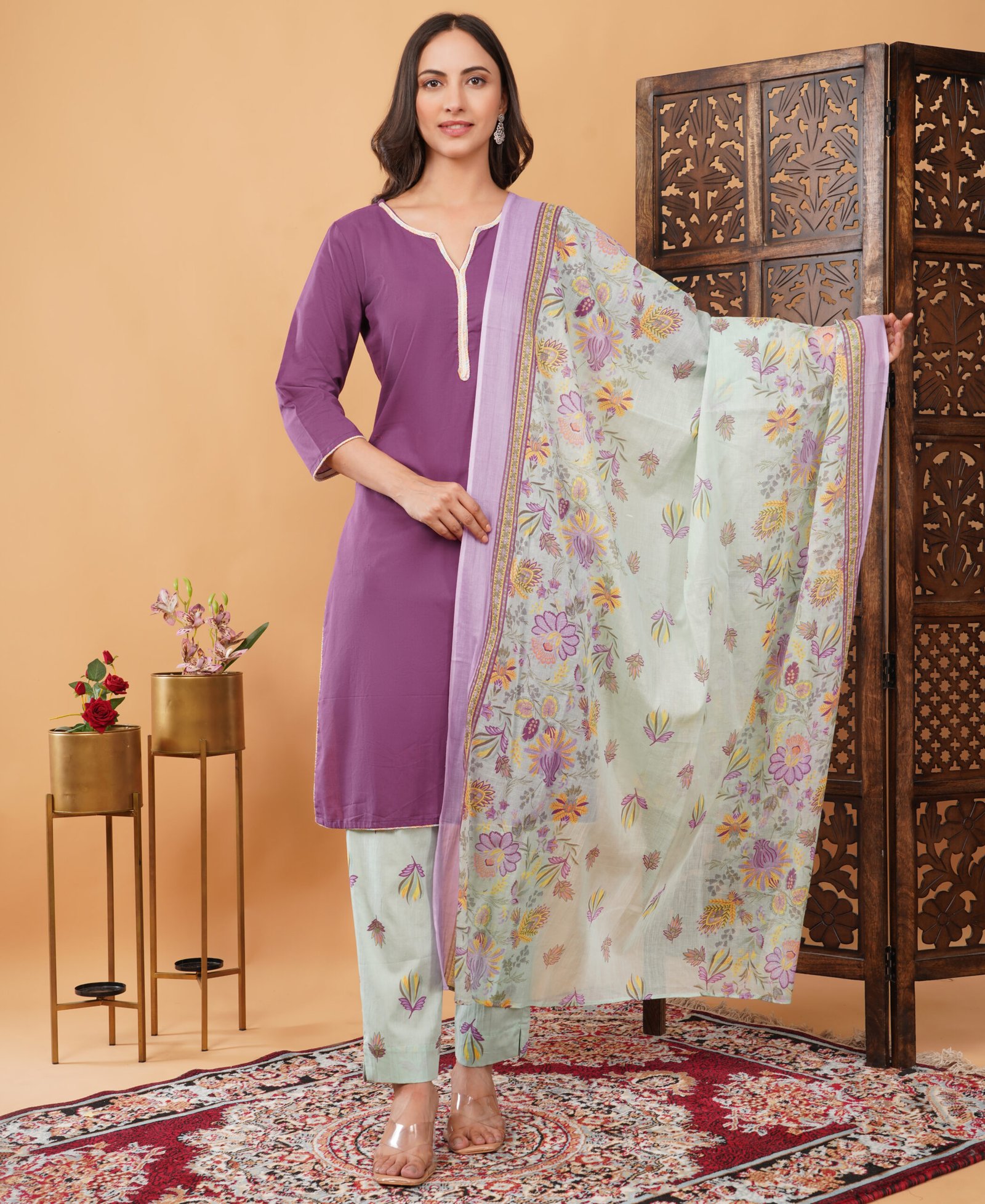 Pure Cotton 3 Piece Elegant Suit With Delicate Lace - Image 2
