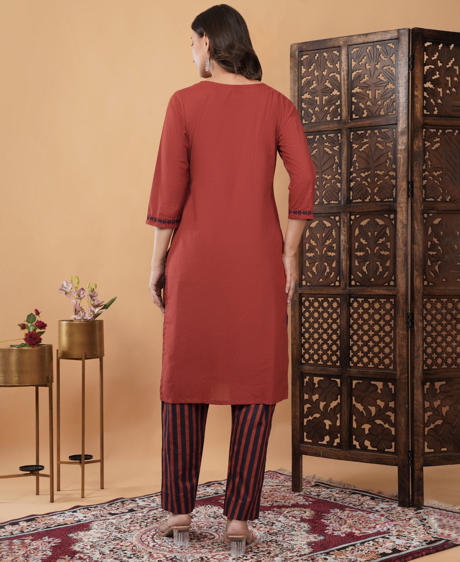Pure Cotton Embroidery Work Kurta Pant Set - Image 3