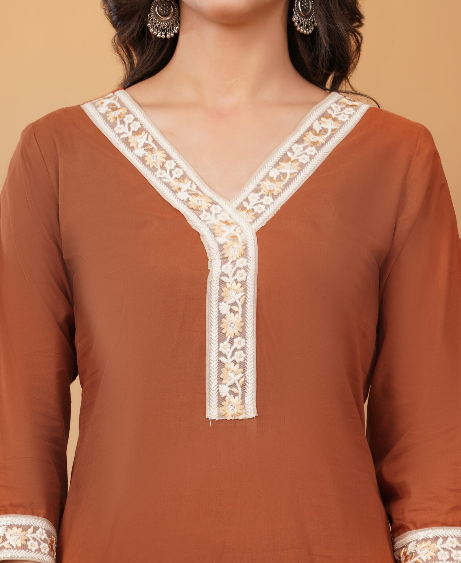 Pure Cotton 3 Piece Elegant Suit With Delicate Lace - Image 3