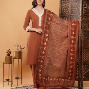 Pure Cotton 3 Piece Elegant Suit With Delicate Lace