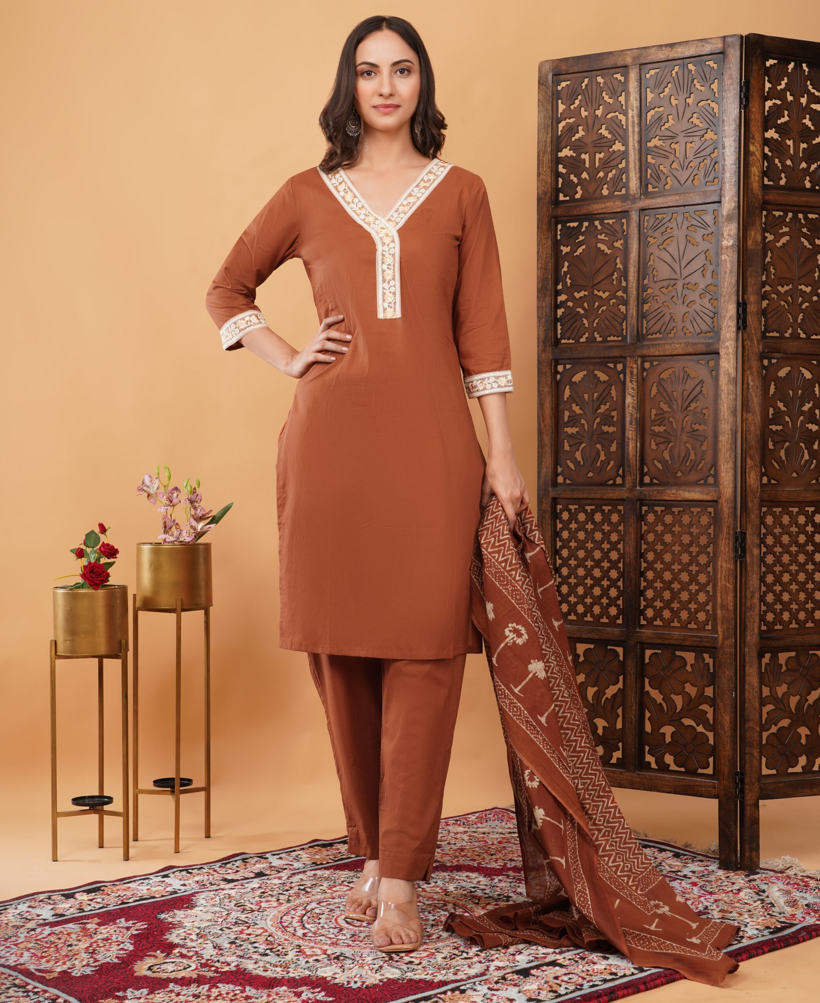 Pure Cotton 3 Piece Elegant Suit With Delicate Lace - Image 4