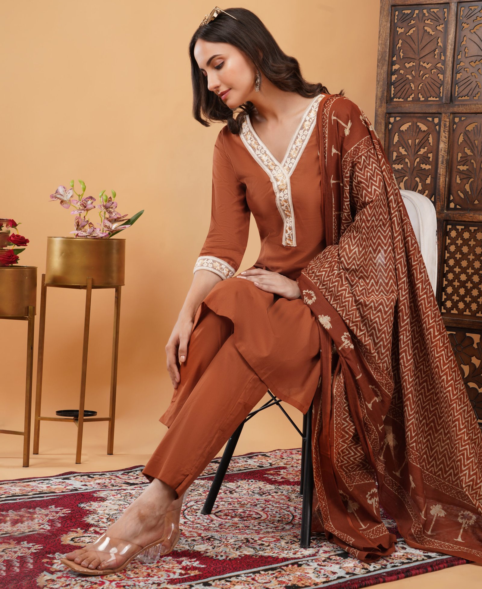 Pure Cotton 3 Piece Elegant Suit With Delicate Lace - Image 2