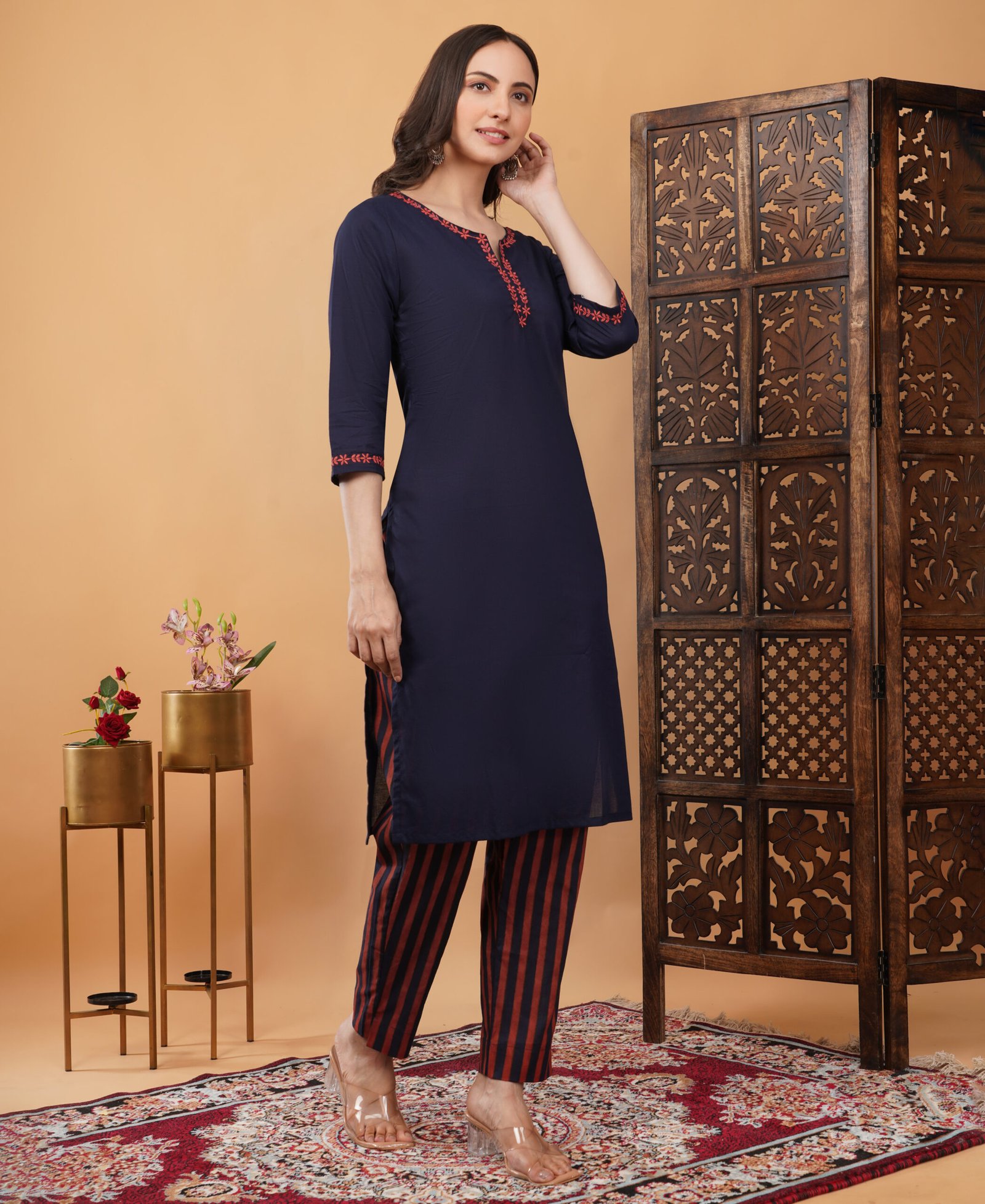 Pure Cotton Embroidery Kurta Pant Set - Image 5
