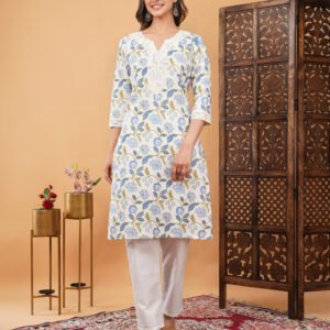 Pure Cotton Kurta With Delicate Lace Work