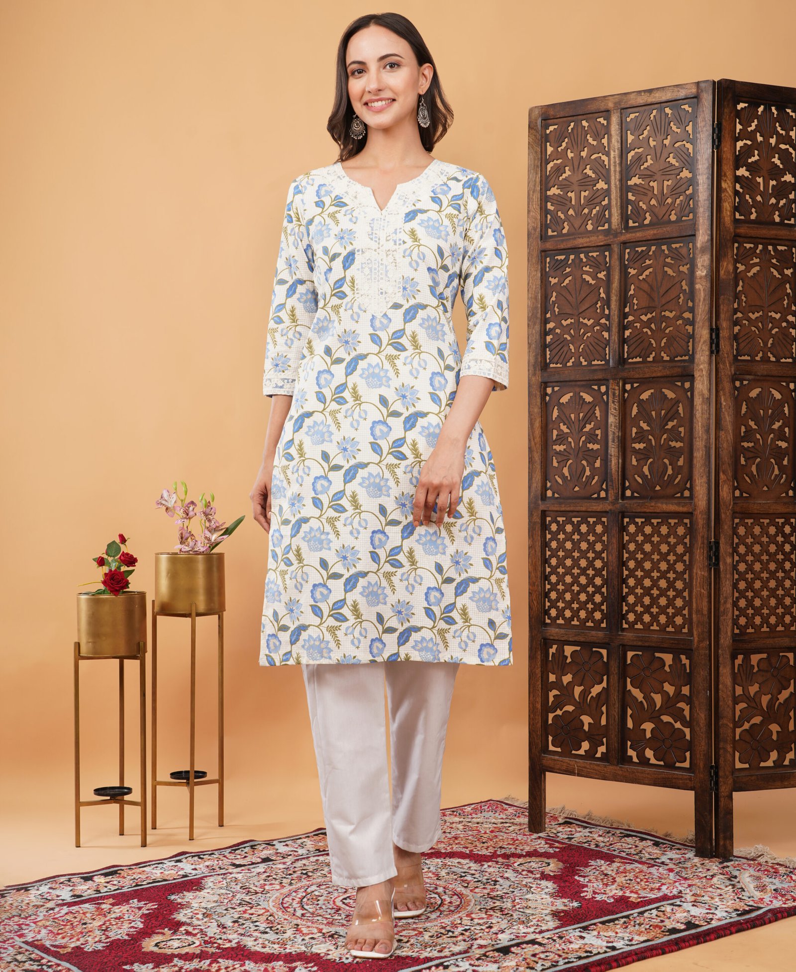 Pure Cotton Kurta With Delicate Lace Work