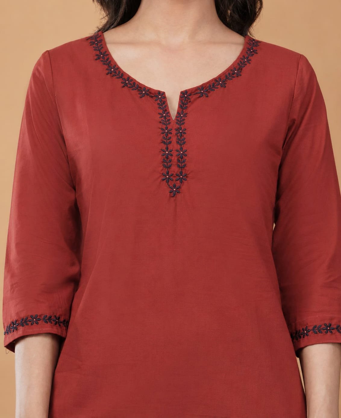Pure Cotton Embroidery Work Kurta Pant Set - Image 4