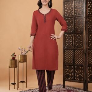 Pure Cotton Embroidery Work Kurta Pant Set