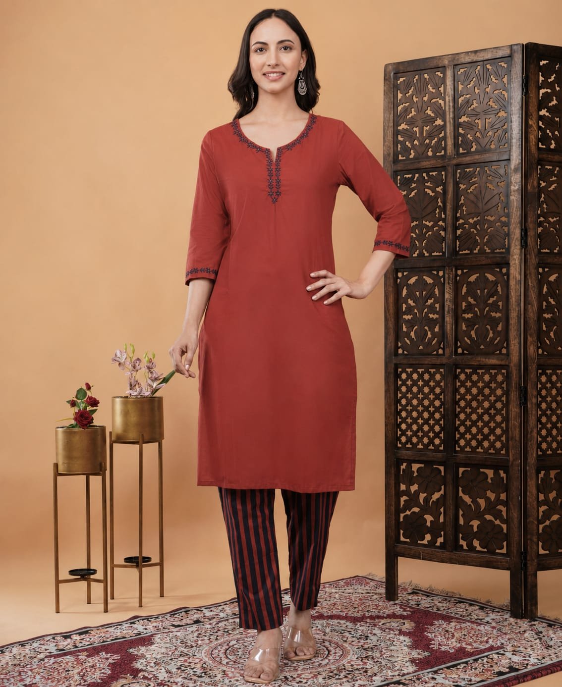 Pure Cotton Embroidery Work Kurta Pant Set