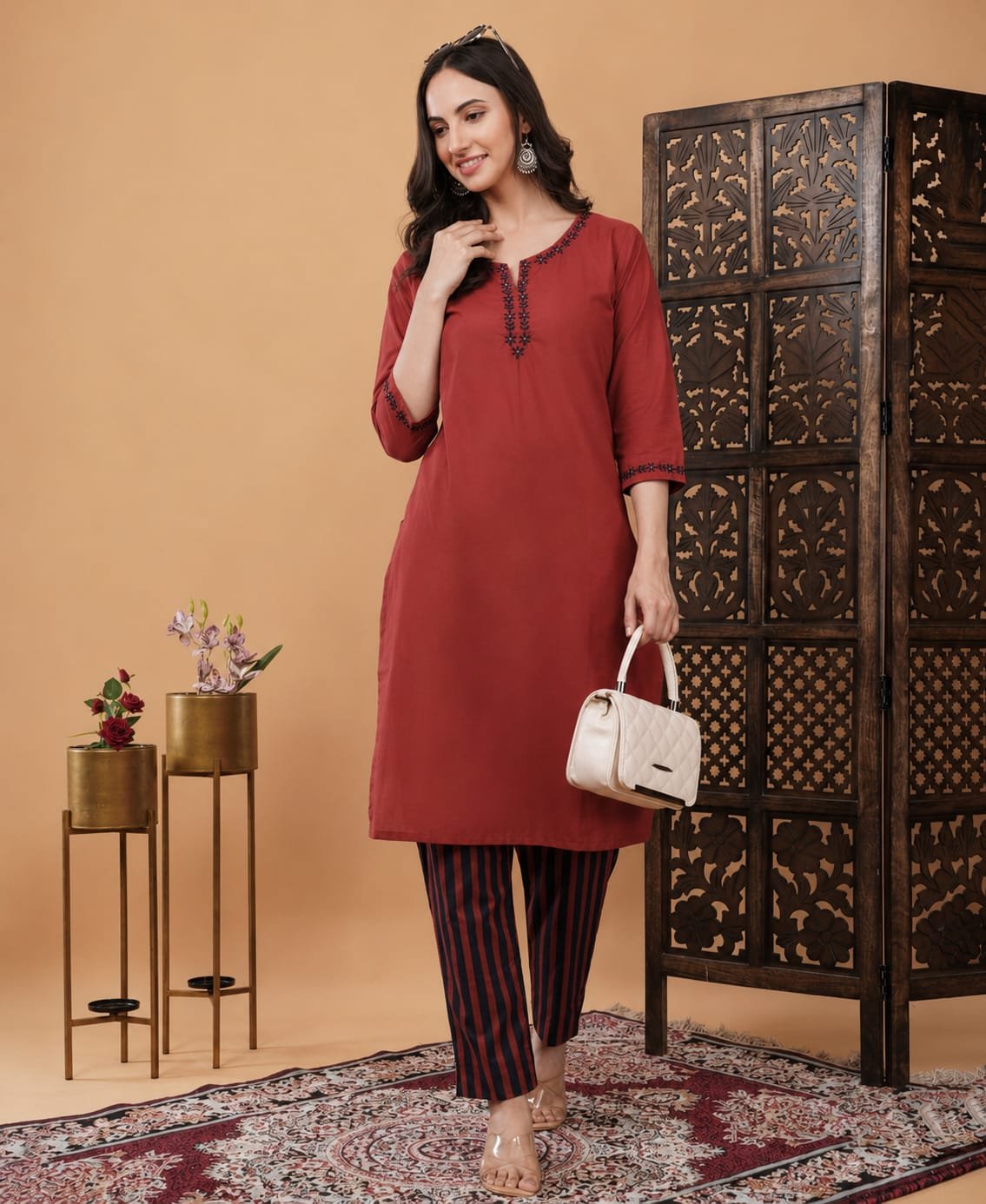 Pure Cotton Embroidery Work Kurta Pant Set - Image 6